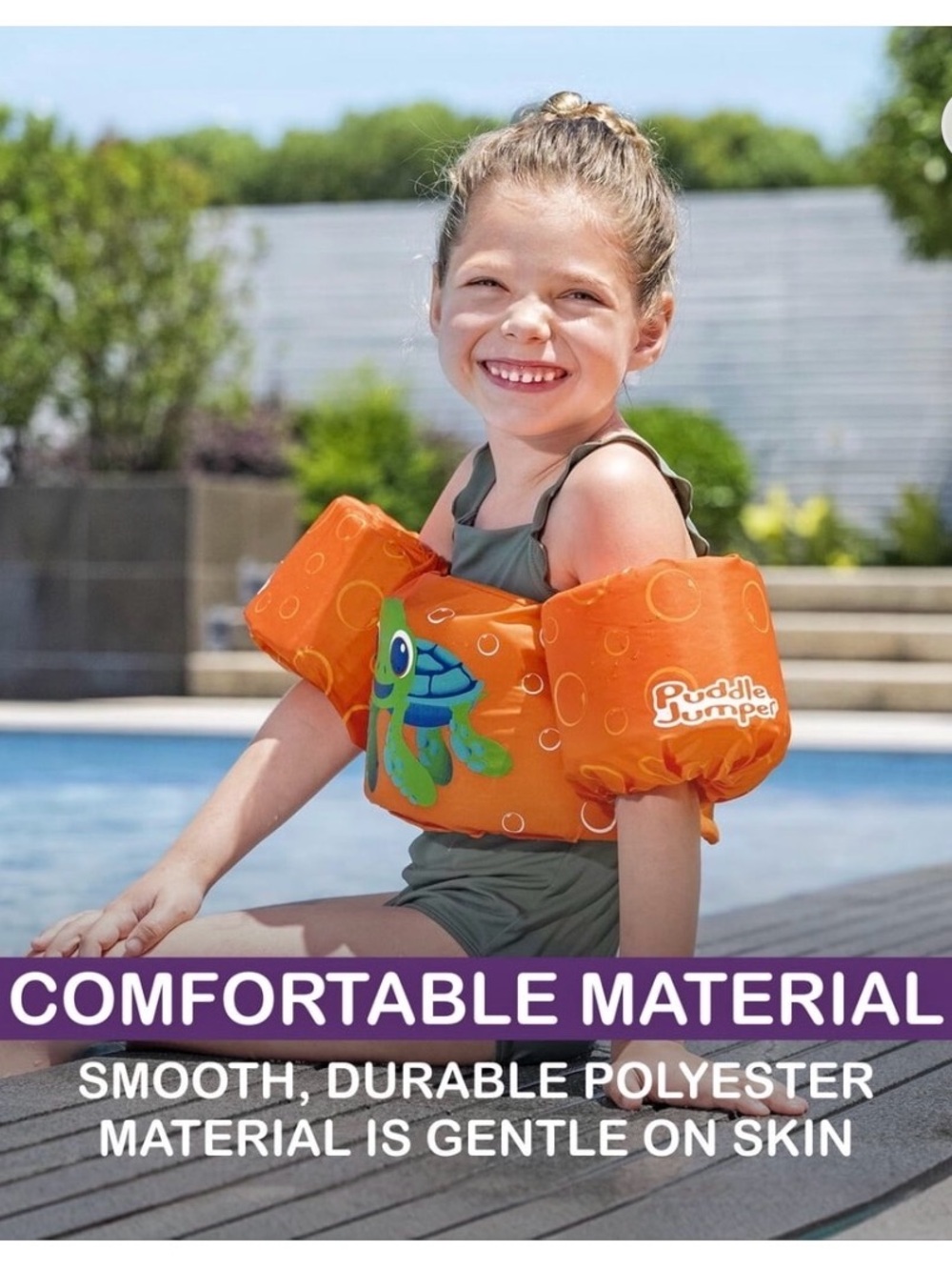 🐢🐢🐢BOGOHO🐢🐢🐢Children's Orange Swim Vest with Green Turtle Print - Picture 5 of 8